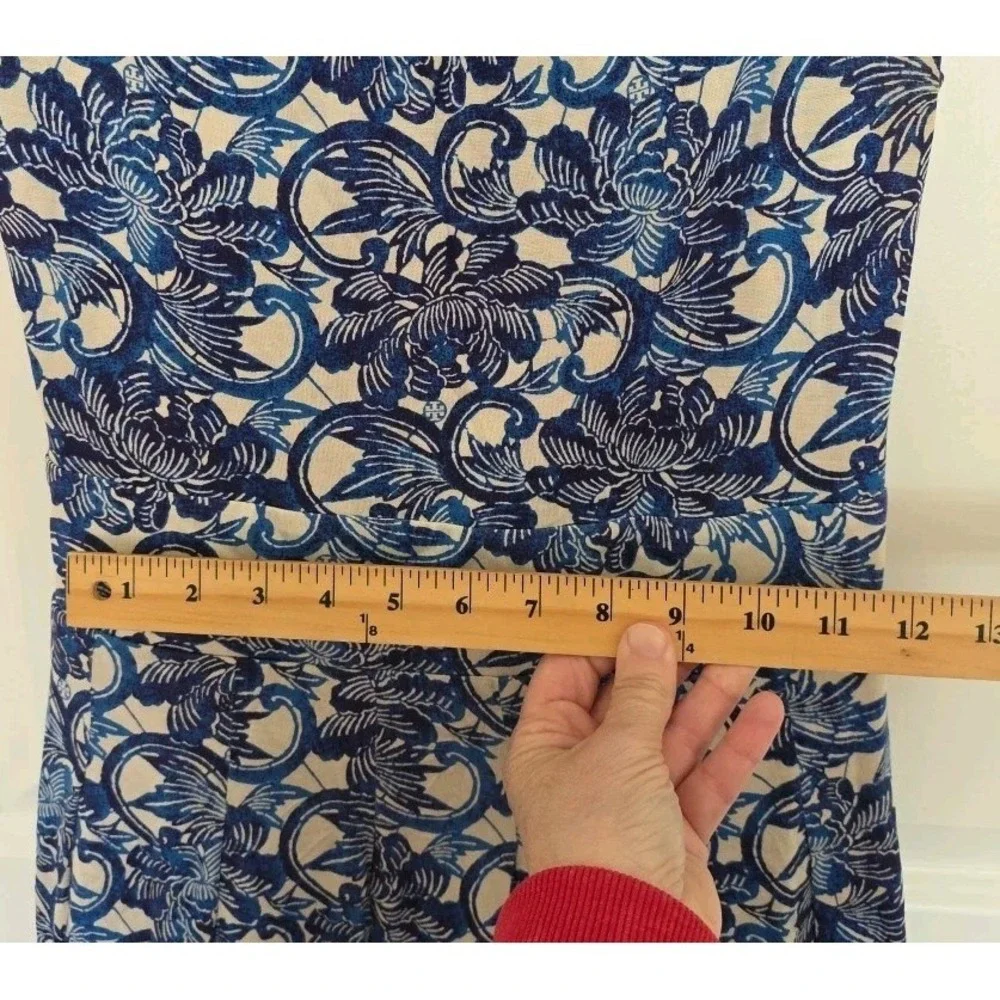 Tory Burch Silk‎ Blue White Floral Dress Cap Sleeve Sheath Lined Womens Size XS